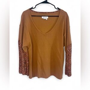 Anthropologie Mustard Yellow Floral Sleeve Women's Top